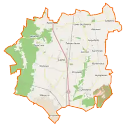 Mapa konturowa gminy Lipno, w centrum znajduje się punkt z opisem „Lipno Nowe”