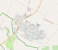 Mapa konturowa Lipska, blisko centrum na lewo znajduje się punkt z opisem „Przedsiębiorstwo Produkcyjne „Unitra-Lipsk””