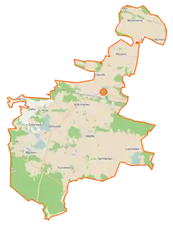 Mapa konturowa gminy Lniano, w centrum znajduje się punkt z opisem „Lniano”