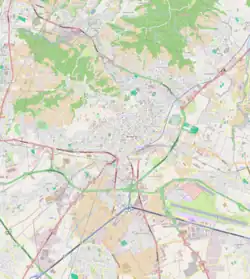 Mapa konturowa Bergamo, blisko centrum u góry znajduje się punkt z opisem „Cappella Colleoni”