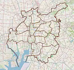 Mapa konturowa Nagoi, blisko centrum u góry znajduje się punkt z opisem „Nagoya-jō”