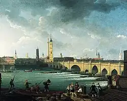 London Bridge from Pepper Alley Stairs namalowany przez Herbert Pugh w 1762 roku