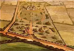 Rycina z 1855 roku przedstawiająca cmentarz w pierwotnym kształcie