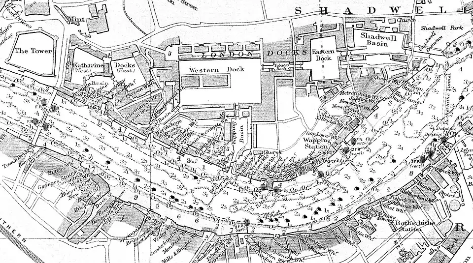 Shadwell Basin na mapie z 1903