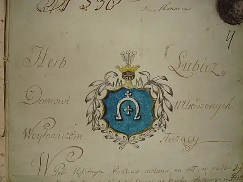 Herb Lubicz zamieszczony na XIX-wiecznym dokumencie rodziny Wojtowiczów