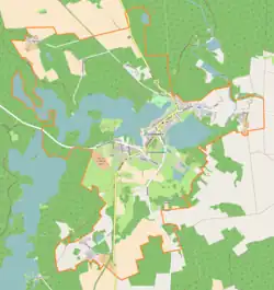 Mapa konturowa Lubniewic, blisko centrum na dole znajduje się punkt z opisem „Lubniewice”