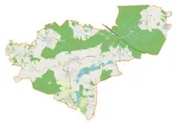 Mapa konturowa gminy Lyski, u góry po prawej znajduje się punkt z opisem „Zwonowice”
