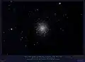 M13 w amatorskim ujęciu, przy 80% pełni Księżyca w centrum Warszawy (Bortle 9) za pomocą 10" teleskopu RC i pełnoklatkową chłodzoną astrokamerą.