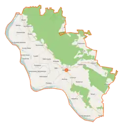 Mapa konturowa gminy Maciejowice, w centrum znajduje się punkt z opisem „Maciejowice”