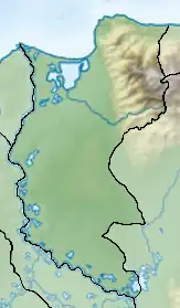 Mapa konturowa Magdalena, u góry po prawej znajduje się czarny trójkącik z opisem „Pico Simón Bolívar”