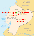 Mapa okolic wulkanicznych w Ekwadorze w tym wskazanie Tungurahua
