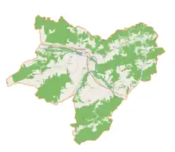 Mapa konturowa gminy Maków Podhalański, w centrum znajduje się punkt z opisem „Bory”