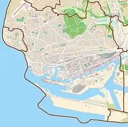 Mapa konturowa Hawru, w centrum znajduje się punkt z opisem „Université du Havre”