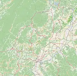 Mapa konturowa Nagano, blisko centrum po prawej na dole znajduje się punkt z opisem „Big Hat”