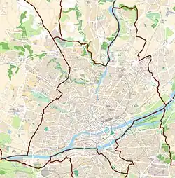 Mapa konturowa Nantes, na dole znajduje się punkt z opisem „Pomnik Zniesienia Niewolnictwa”