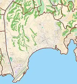 Mapa konturowa Nicei, na dole po lewej znajduje się punkt z opisem „Palais Nikaïa”