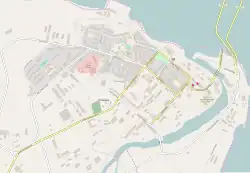 Mapa konturowa Anadyru, po prawej nieco u góry znajduje się punkt z opisem „Anadyr”