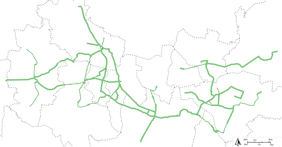 Mapa konturowa sieci tramwajowej w aglomeracji górnośląskiej