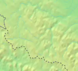 Mapa konturowa Bieszczadów Wschodnich, blisko centrum po lewej na dole znajduje się punkt z opisem „Schronisko PTN w Klimcu”