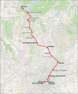 Mapa przebiegu linii kolejowej