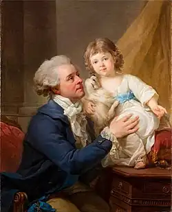 Marcello Bacciarelli, Portret Michała Jerzego Mniszcha z córką Elżbietą i psem Kiopkiem (1795)