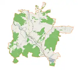 Mapa konturowa gminy Marciszów, po lewej znajduje się punkt z opisem „Ciechanowice”