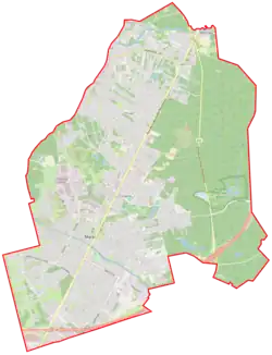 Mapa konturowa Marek, na dole nieco na lewo znajduje się punkt z opisem „Centrum”