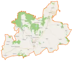 Mapa konturowa gminy Maszewo, blisko centrum na dole znajduje się punkt z opisem „Maszewo”