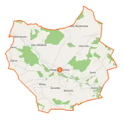 Mapa konturowa gminy Miastków Kościelny, na dole znajduje się punkt z opisem „Glinki”