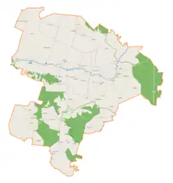 Mapa konturowa gminy Michałów, u góry znajduje się punkt z opisem „Tur-Piaski”