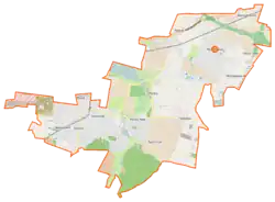 Mapa konturowa gminy Michałowice, w centrum znajduje się punkt z opisem „Pęcice”