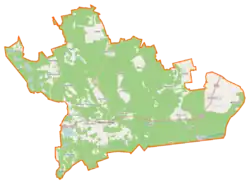 Mapa konturowa gminy Miedzichowo, blisko prawej krawiędzi znajduje się punkt z opisem „Stacja Linii Radioliniowych Bolewice”