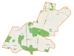 Mapa konturowa gminy Milanów, blisko centrum na prawo u góry znajduje się punkt z opisem „Rudno”