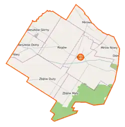 Mapa konturowa gminy Mirów, na dole znajduje się punkt z opisem „Zbijów Mały”