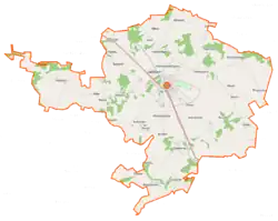 Mapa konturowa gminy Mońki, na dole znajduje się punkt z opisem „Boguszewo”