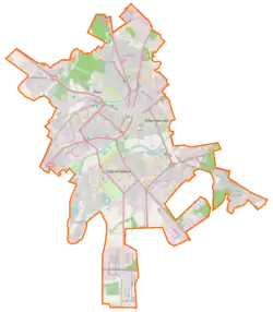 Mapa konturowa Mohylewa, u góry znajduje się punkt z opisem „Mohylew”
