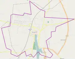 Mapa konturowa Mogilna, blisko centrum na lewo znajduje się punkt z opisem „Mogilno”
