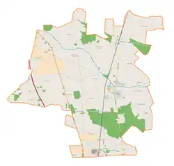 Mapa konturowa gminy Moszczenica, u góry po lewej znajduje się punkt z opisem „Srock”