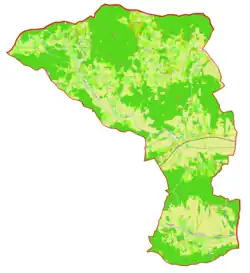Mapa konturowa gminy Šalovci, na dole po prawej znajduje się punkt z opisem „Domanjševci”