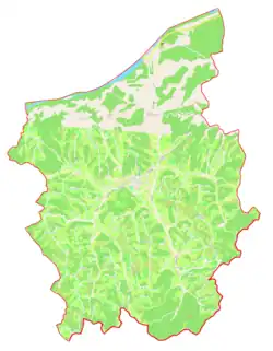 Mapa konturowa gminy Cirkulane, na dole nieco na lewo znajduje się punkt z opisem „Slatina”