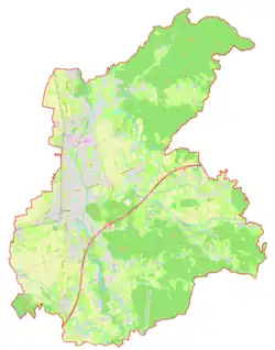 Mapa konturowa gminy Domžale, blisko lewej krawiędzi nieco na dole znajduje się punkt z opisem „Depala vas”