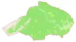 Mapa konturowa gminy Gorje, po prawej nieco na dole znajduje się punkt z opisem „Krnica”