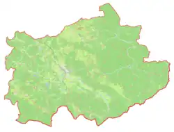 Mapa konturowa gminy Ilirska Bistrica, po lewej nieco u góry znajduje się punkt z opisem „Dolnja Bitnja”