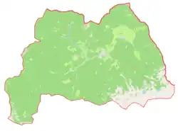 Mapa konturowa gminy Jezersko, blisko centrum u góry znajduje się punkt z opisem „Zgornje Jezersko”