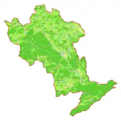 Mapa konturowa gminy Kozje, w centrum znajduje się punkt z opisem „Kozje”