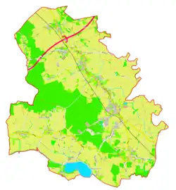 Mapa konturowa gminy Križevci, blisko centrum po prawej na dole znajduje się punkt z opisem „Boreci”
