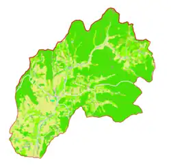 Mapa konturowa gminy Kuzma, na dole po lewej znajduje się punkt z opisem „Gornji Slaveči”