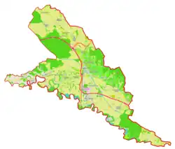 Mapa konturowa gminy Lendava, blisko centrum po prawej na dole znajduje się punkt z opisem „Dolina pri Lendavi”