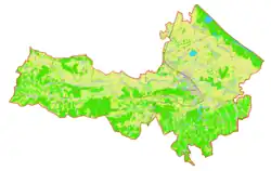 Mapa konturowa gminy Ljutomer, po prawej znajduje się punkt z opisem „Ljutomer”