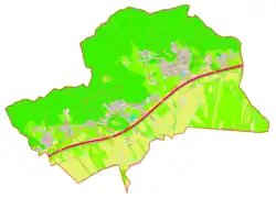 Mapa konturowa gminy Log-Dragomer, po lewej znajduje się punkt z opisem „Log pri Brezovici”